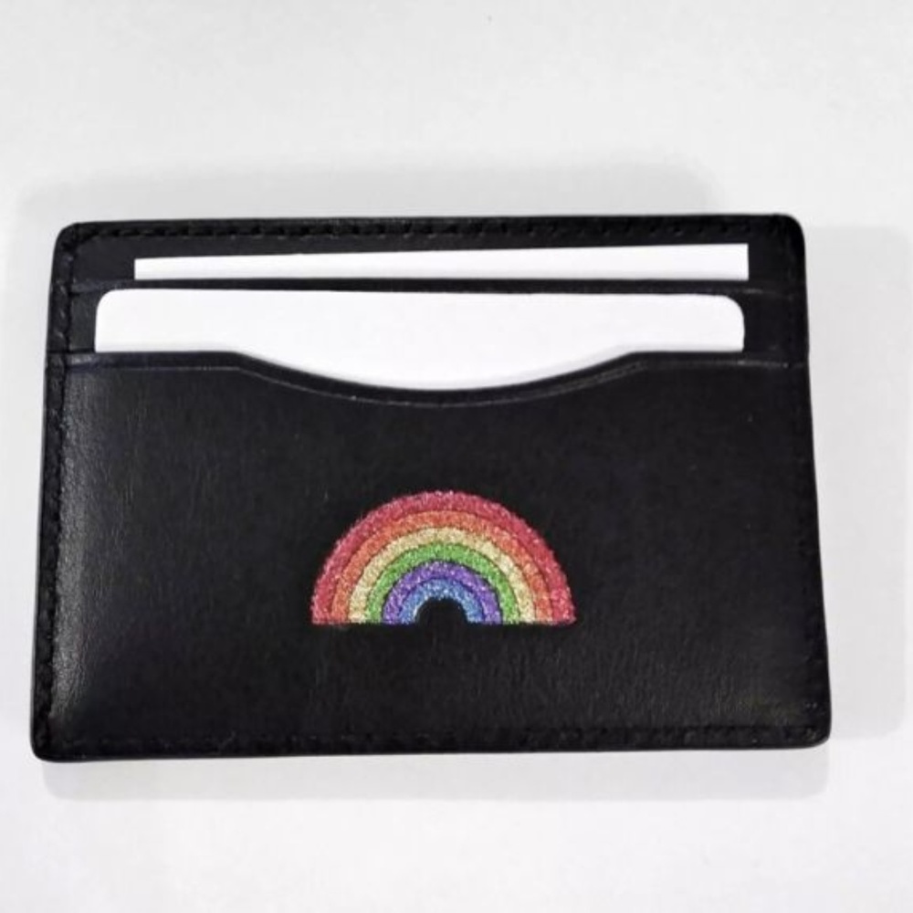 NEW Coach Card Case With Glitter Rainbow in Black